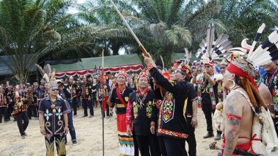 Ratusan Penari Dayak Okolod Sambut Kedatangan Gubernur Kaltara di Nunukan