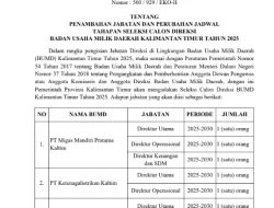 Pemprov Kaltim Umumkan Tambahan Jabatan dan Perubahan Jadwal Seleksi Direksi BUMD 2025